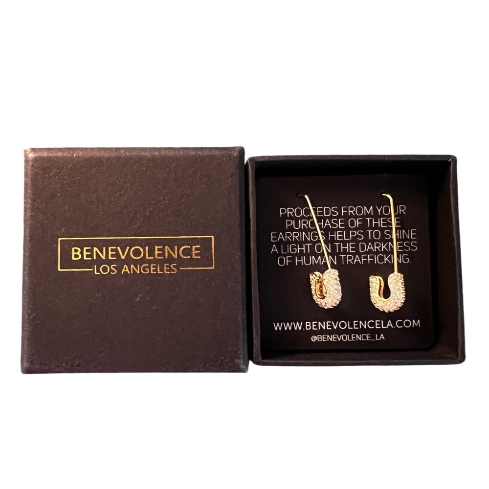 Benevolence LA‎ Gold Safety Pin Rhinestone Drop Earrings